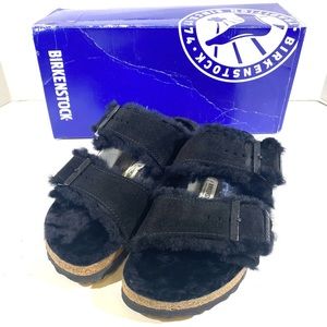 Birkenstock Arizona Fur EU37 (US6-6.5)Narrow Fit in Black Suede